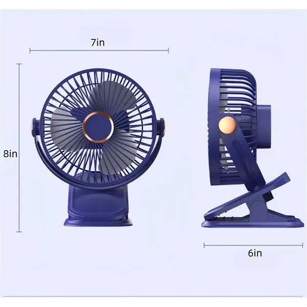 USB Rechargeable Clip-On Fan, 3-in-1 Portable Fan with Light
