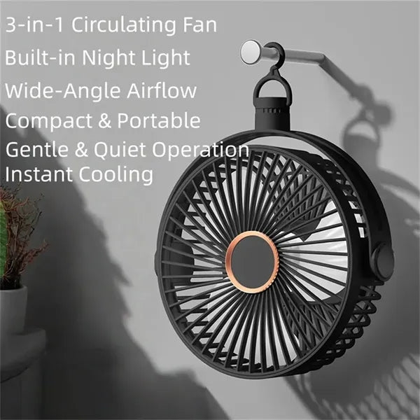 USB Rechargeable Clip-On Fan, 3-in-1 Portable Fan with Light