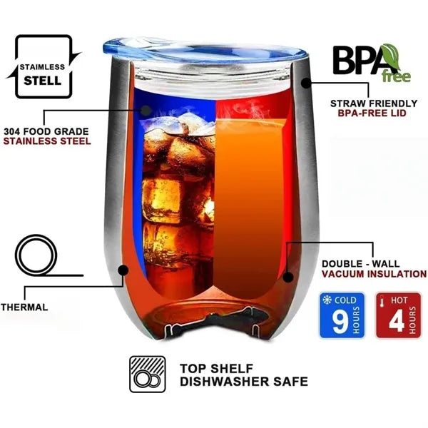 Stemless wine glass, made of stainless steel