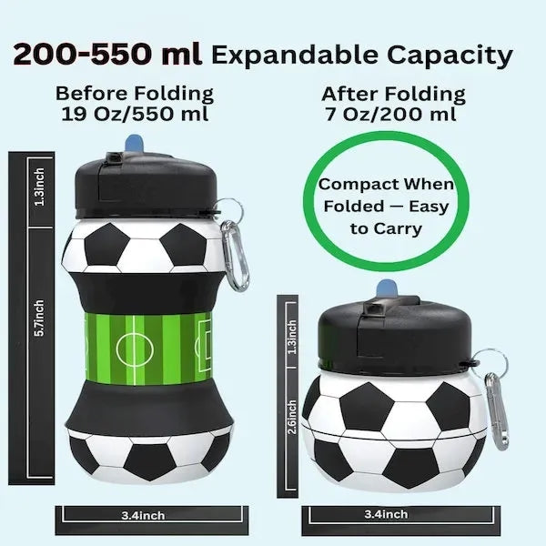 18oz Soccer Ball Water Bottle Collapsible