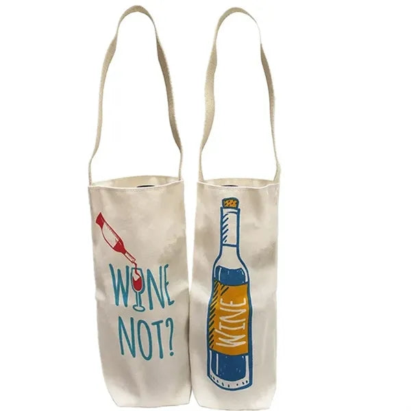 10 OZ Cotton Canvas Single Bottle Wine Tote