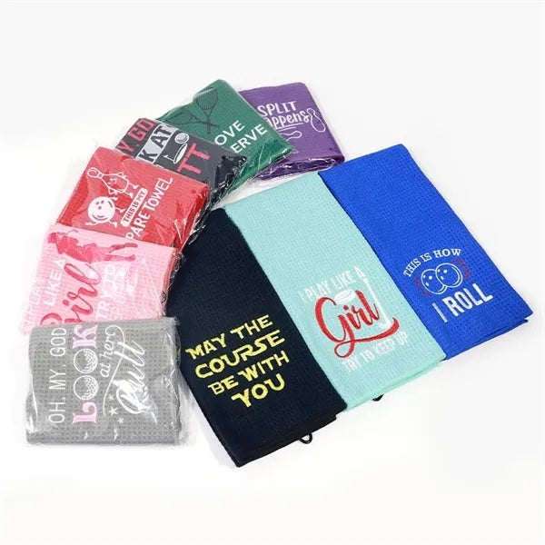 Microfiber waffle golf towel, custom logo, multi color