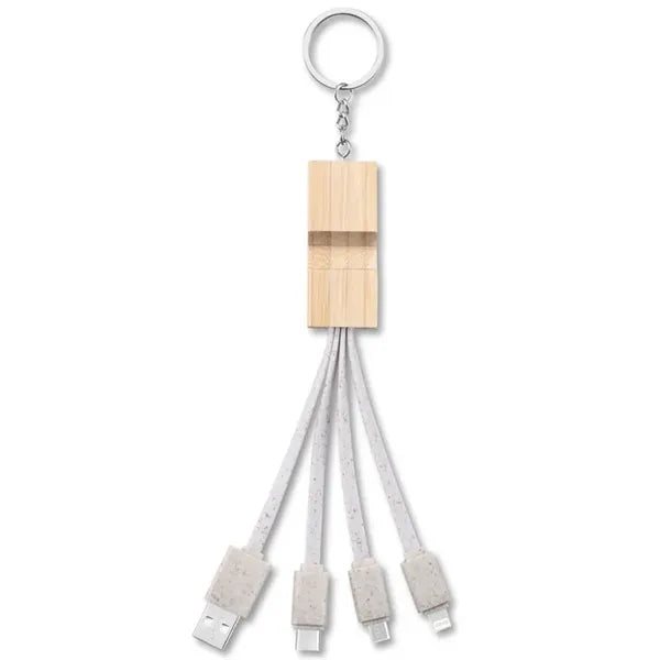 Bamboo Phone Holder Keyring With Charging Cables