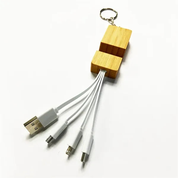Bamboo Phone Holder Keyring With Charging Cables
