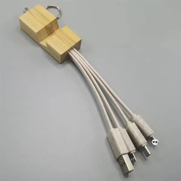 Bamboo Phone Holder Keyring With Charging Cables