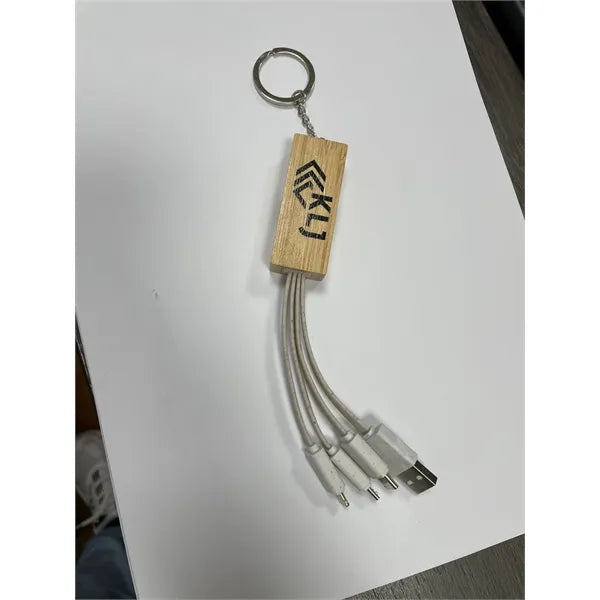 Bamboo Phone Holder Keyring With Charging Cables