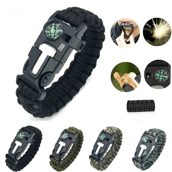 5-in-1 Tactical Survival Paracord Bracelet Compass Fire Star