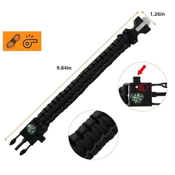5-in-1 Tactical Survival Paracord Bracelet Compass Fire Star