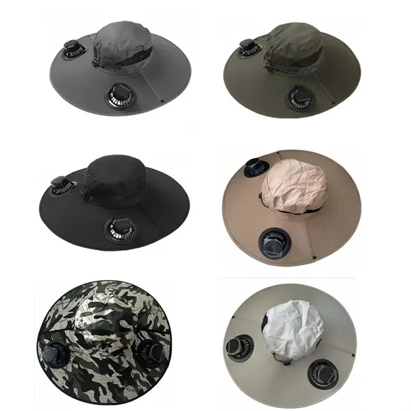 Solar Powered Cooling Fan Hat Wide Brim Sun Protection