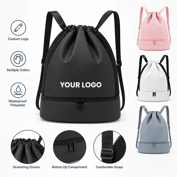 Logo Waterproof Polyester Drawstring Sports Bag Gym S