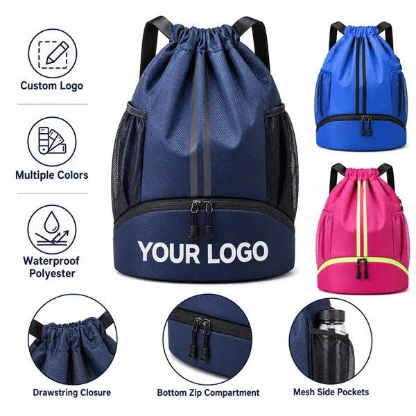 Logo Oxford Drawstring Sports Bag Gym Sack Backpack