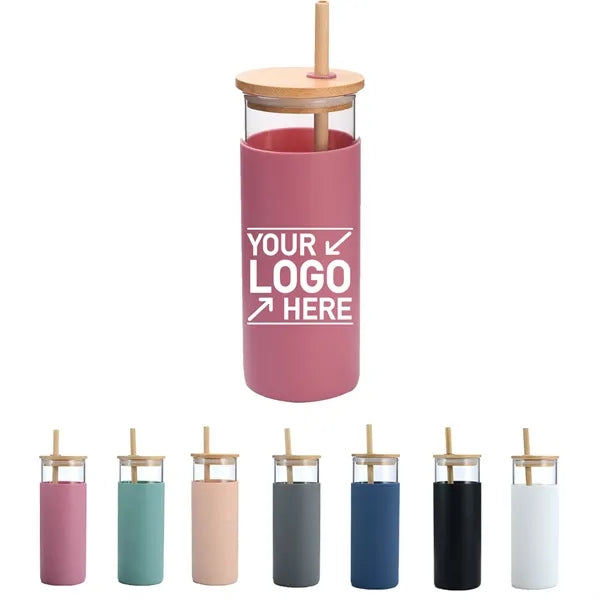 17oz Glass Tumbler With Straw and Bamboo Lid