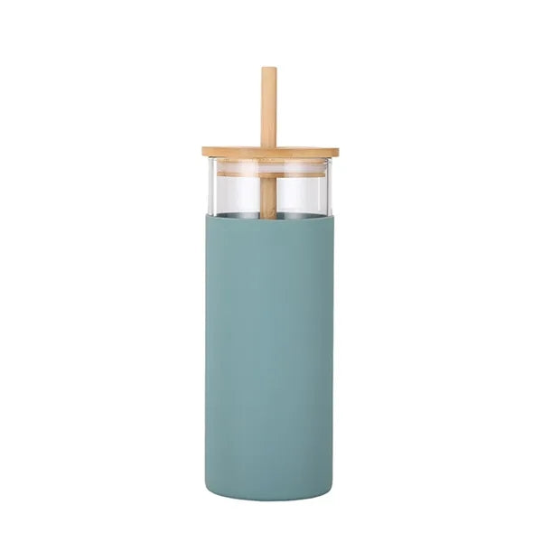 17oz Glass Tumbler With Straw and Bamboo Lid