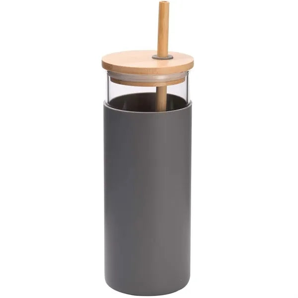 17oz Glass Tumbler With Straw and Bamboo Lid
