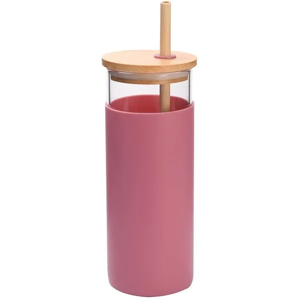 17oz Glass Tumbler With Straw and Bamboo Lid