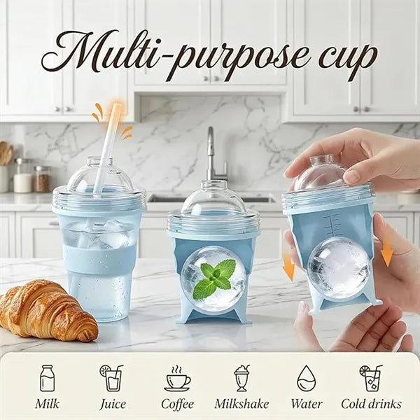 11oz Multi functional foldable straw ice hockey cup