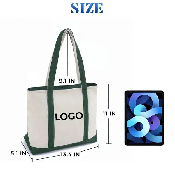 16oz Canvas Zipper Large Capacity Casual Shoulder Tote Bag