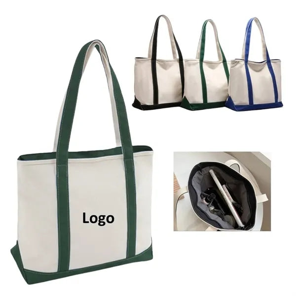 16oz Canvas Zipper Large Capacity Casual Shoulder Tote Bag