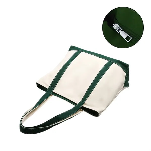16oz Canvas Zipper Large Capacity Casual Shoulder Tote Bag