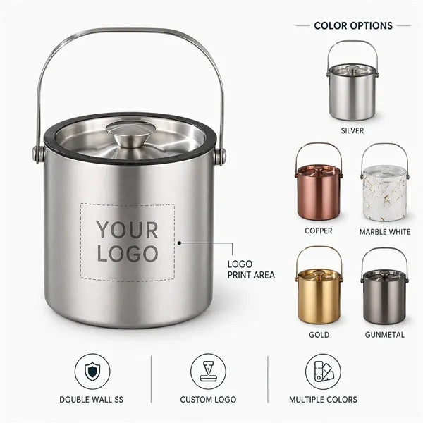 Logo Double Wall Stainless Steel Ice Bucket