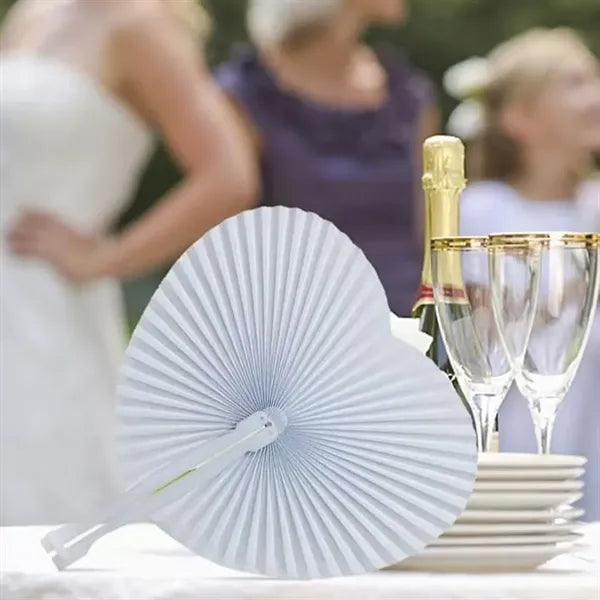 Foldable Handheld White Paper Fans for Wedding Decoration