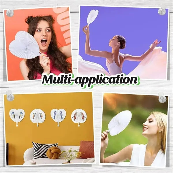 Foldable Handheld White Paper Fans for Wedding Decoration
