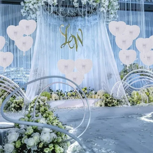 Foldable Handheld White Paper Fans for Wedding Decoration