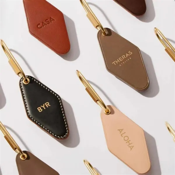 Retro motel-style diamond leather keychain