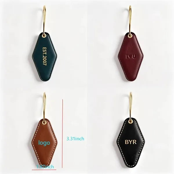 Retro motel-style diamond leather keychain