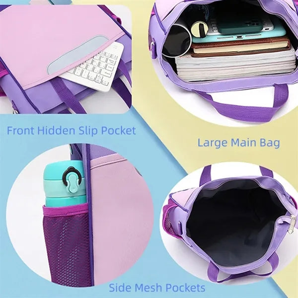 Square Bookbag for Kids with Built-in Water Bottle Holder