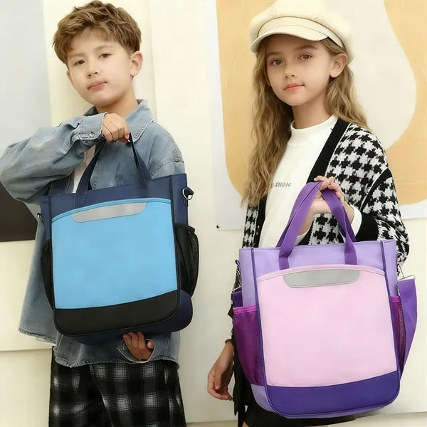Square Bookbag for Kids with Built-in Water Bottle Holder