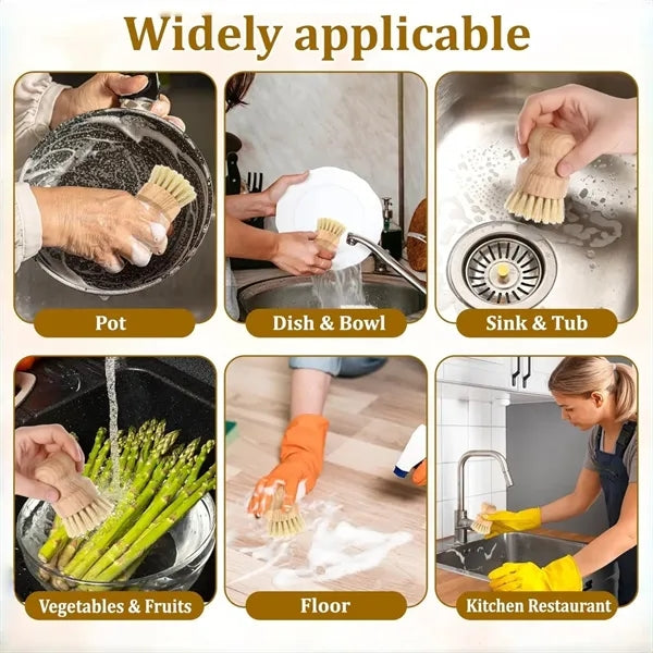3 Pack Dish Brush Scrubber with Bamboo Nylon Bristles