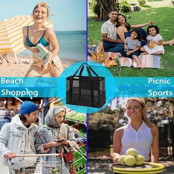 Lightweight Large Mesh Beach Bag Zipper Pocket for Vacation