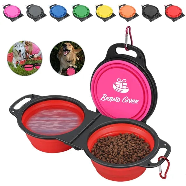 2in1 Foldable Silicone Pet Travel Bowl with a carabiner clip