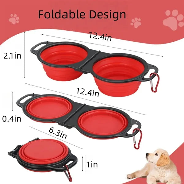 2in1 Foldable Silicone Pet Travel Bowl with a carabiner clip