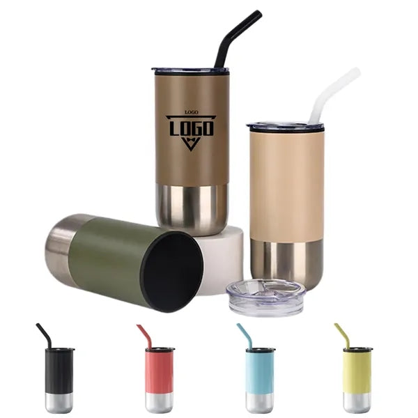 16 Oz Double Wall Stainless Steel Tumbler With Straw