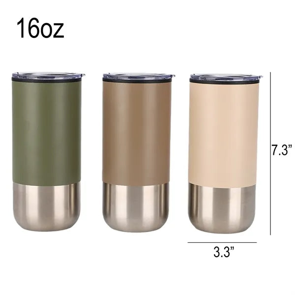 16 Oz Double Wall Stainless Steel Tumbler With Straw