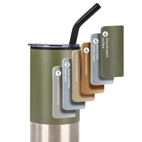 16 Oz Double Wall Stainless Steel Tumbler With Straw