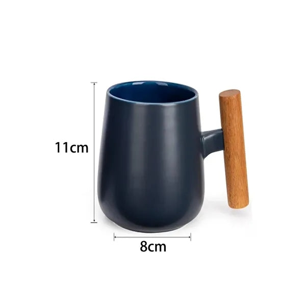 15 oz. Ceramic Coffee Mug with Bamboo Lid and Wood Handle