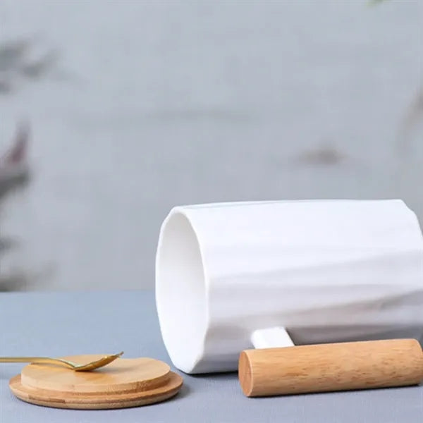 12oz. Ceramic Mug with Wooden Handle Lid and Spoon