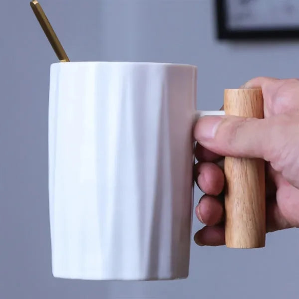 12oz. Ceramic Mug with Wooden Handle Lid and Spoon