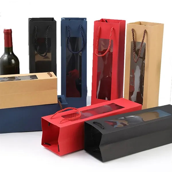 Colorful Wine Bottle Paper Bags with Window