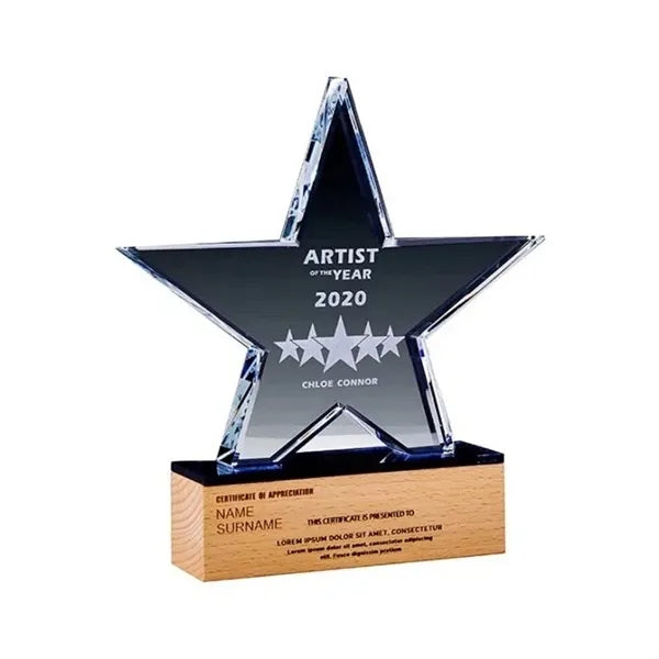 Crystal Star Award with Wood Base