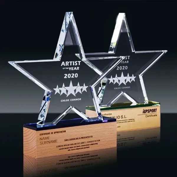 Crystal Star Award with Wood Base