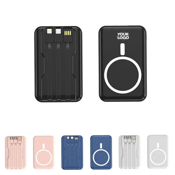 3 in 1 Magnetic Wireless Power Bank Built in Cables