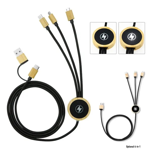 5 in 1 Bamboo Light Up Logo Charging Cable