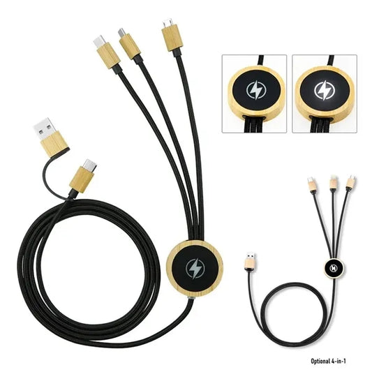 5 in 1 Bamboo Light Up Logo Charging Cable