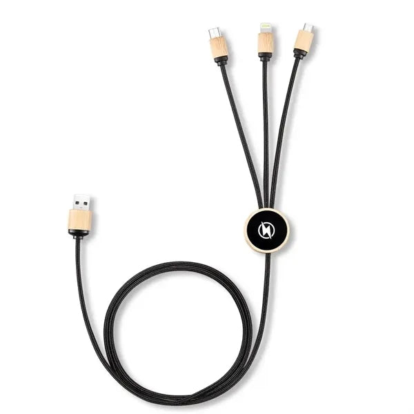 5 in 1 Bamboo Light Up Logo Charging Cable