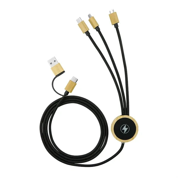 5 in 1 Bamboo Light Up Logo Charging Cable