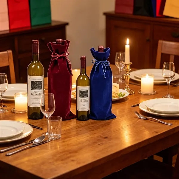 Luxury Velvet Wine Bags with Drawsting Closure